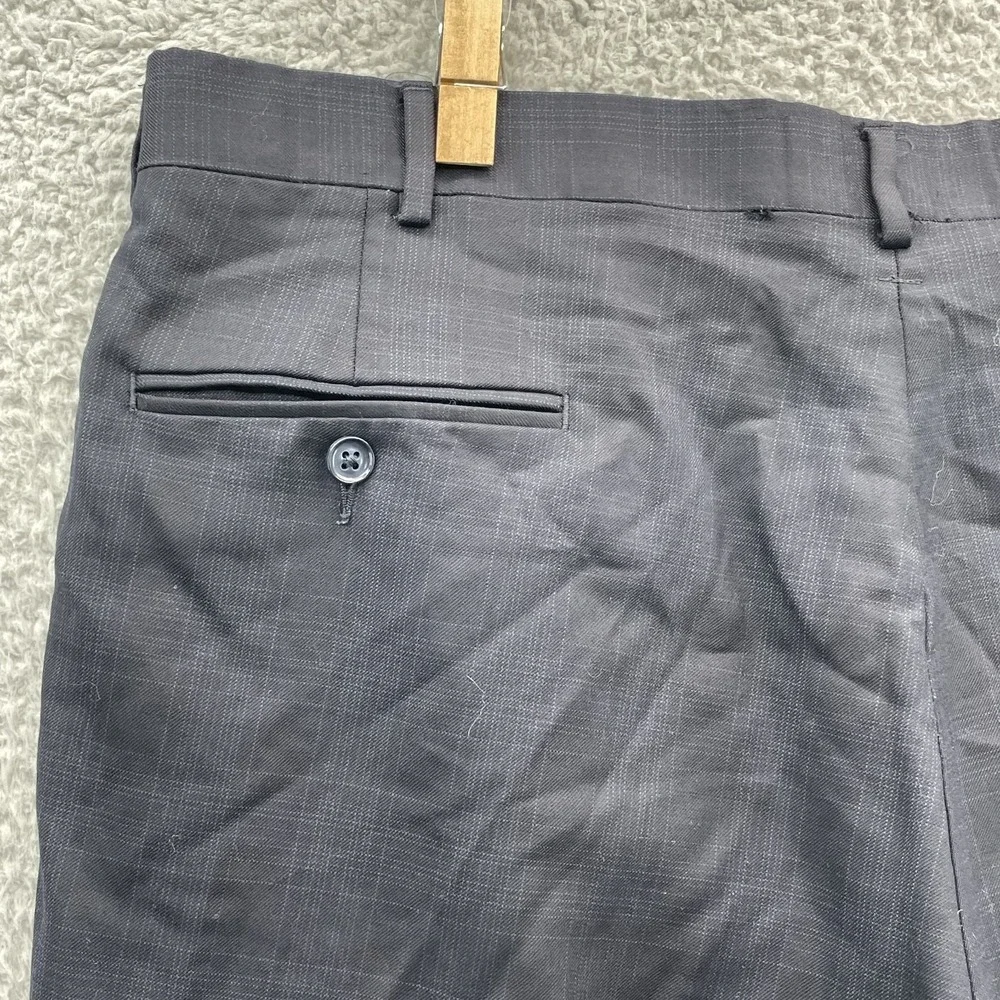 Vintage Stafford Dress Pants Mens 38x32* 100% Wool Blue Plaid Office Trouser 90s